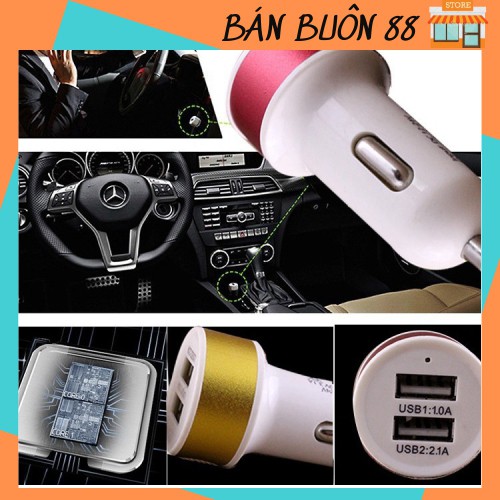 [❌HÀNG SẴN⛔] Đầu Sạc 2 Cổng USB Đa Chức Năng Trên Ô Tô Kèm Hộp 88155