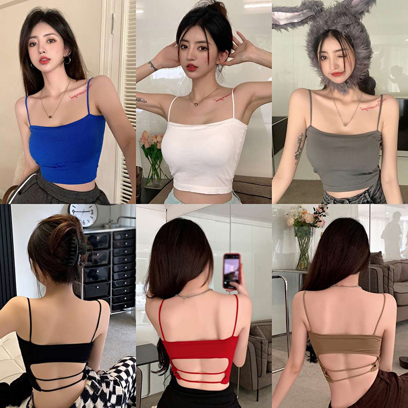 Áo Lót Croptop Hở Lưng Có Mút Đệm Ngực Màu Sắc Đơn Giản Thời Trang Mùa Hè Quyến Rũ Cho Nữ