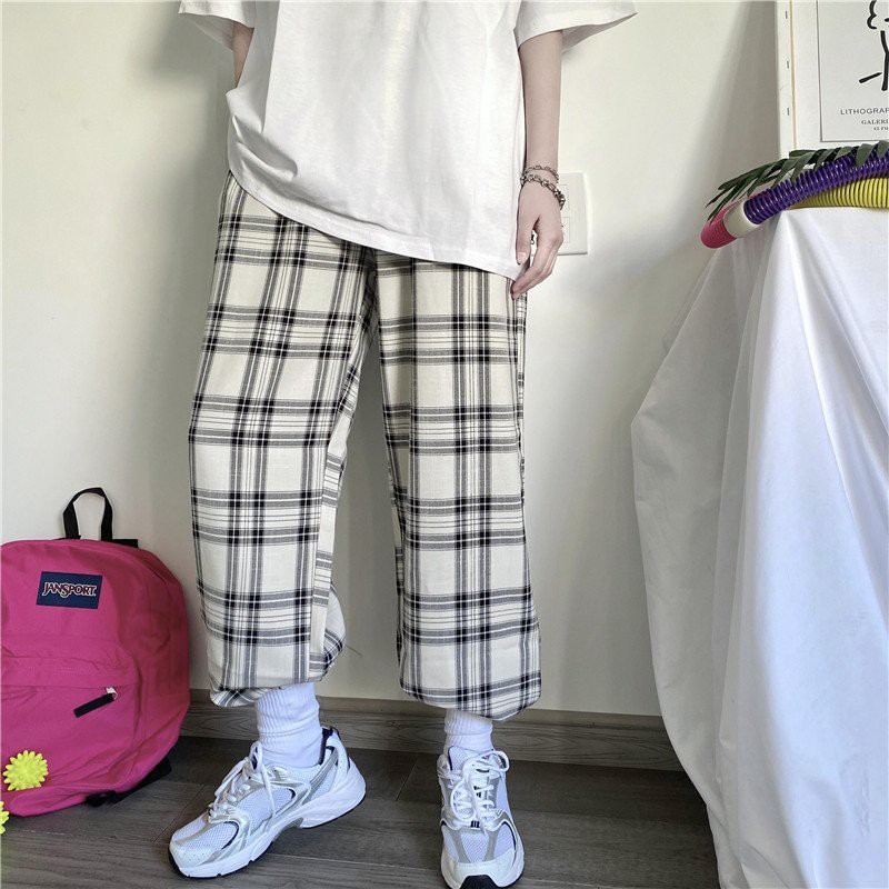 Quần Kẻ Caro Phong Cách Mới ♥️ Quần Kẻ Caro Ống Rộng Ulzzang Hàn Quốc | BigBuy360 - bigbuy360.vn