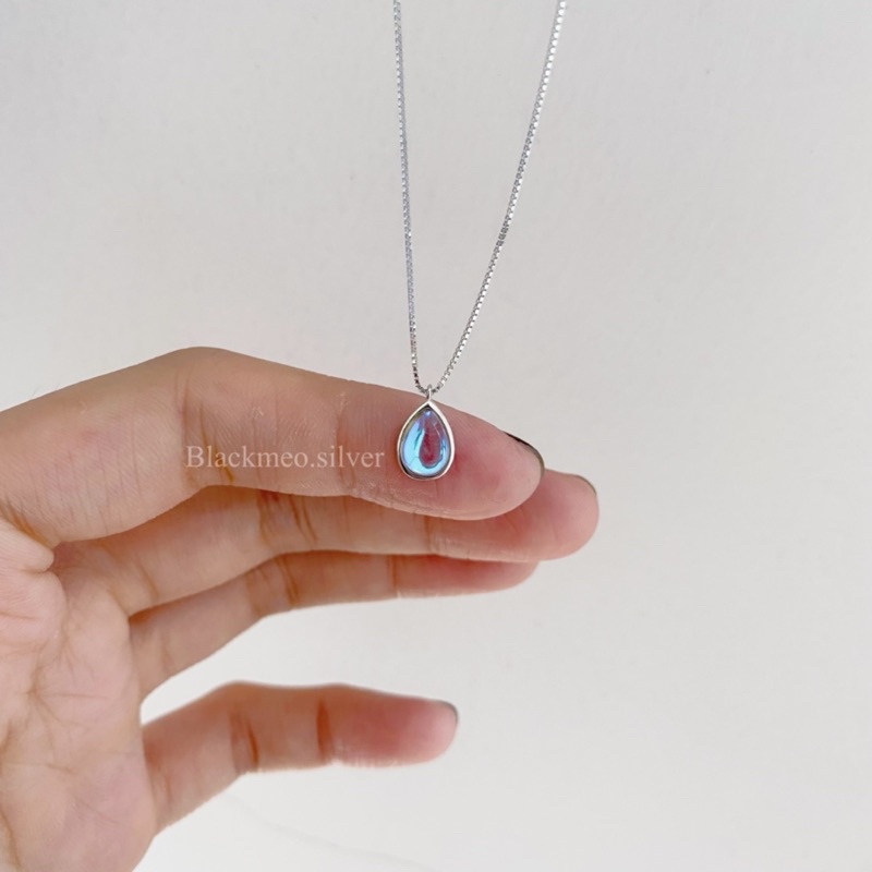 Dây chuyền giọt nước đá moonstone nhân tạo + Cam kết 100% bạc S925