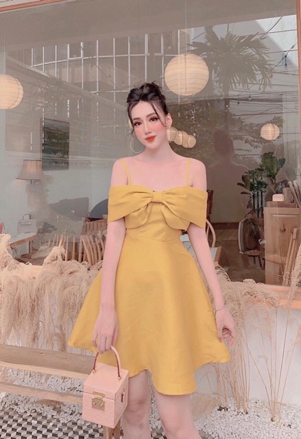 Đầm xoè dự tiệc ngắn trễ vai nơ ngực TRIPBLE T DRESS - size M/L - MS180V