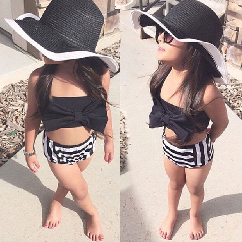 ❤XZQ-2-7Year Baby Kids Girls Bikini Set Swimwear Striped Swimming Bathing Suit Swimsuit