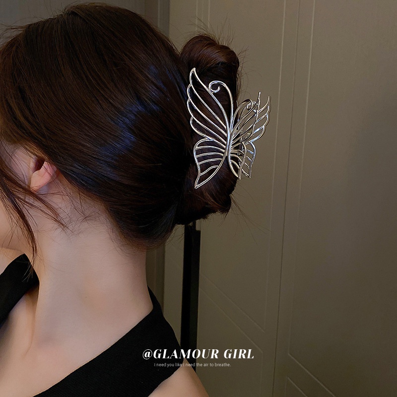Kẹp Tóc Kim Loại Màu Bạc Hình Bướm Lưng Phong Cách Hàn Quốc