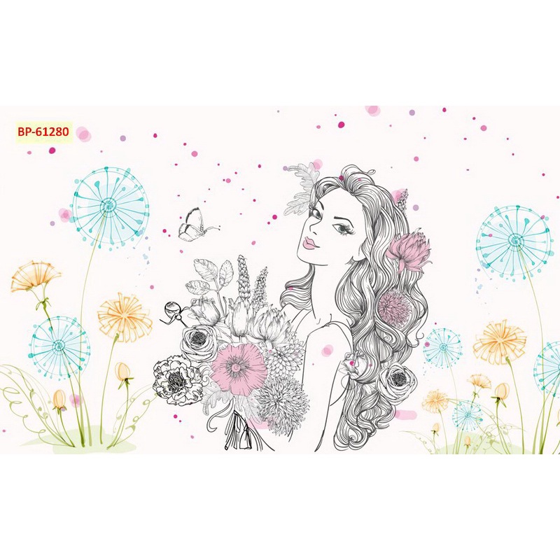 Tranh dán tường 3d hình cô gái trang trí tiệm nail,mi,spa,tóc,nhà hàng...