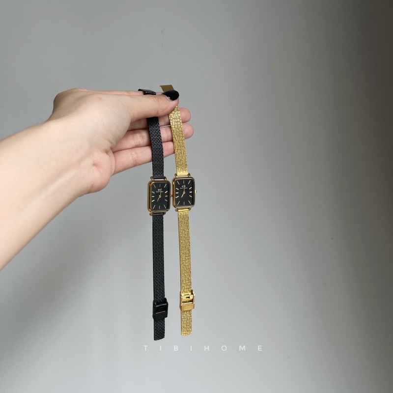 𝐐𝐔𝐀𝐃𝐑𝐎 𝐏𝐑𝐄𝐒𝐒𝐄𝐃 collection Đồng hồ nữ DVV2026 dây kim loại mặt đen mẫu vuông mới Tibihome tặng hộp chống nước