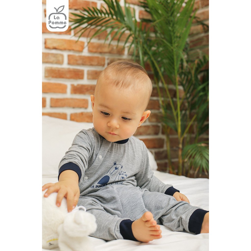 SL166 Bộ dài tay La Pomme cúc lệch - Hai chú gấu