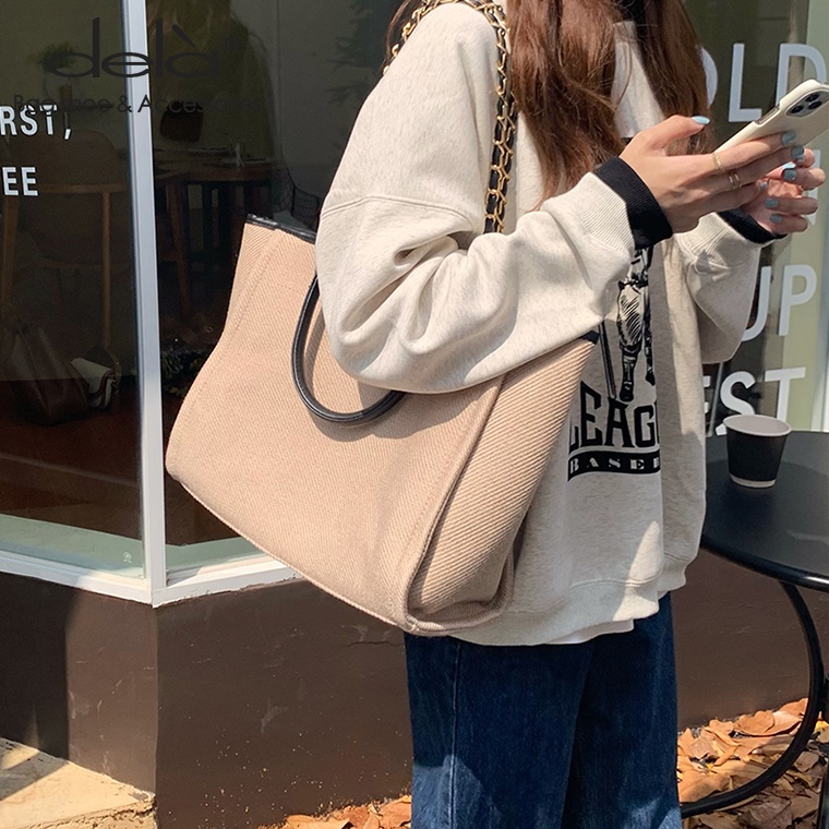 Dela Túi tote Đeo Vai Bằng Vải canvas Cỡ Lớn Thời Trang Thu Đông Hàn Quốc 2022