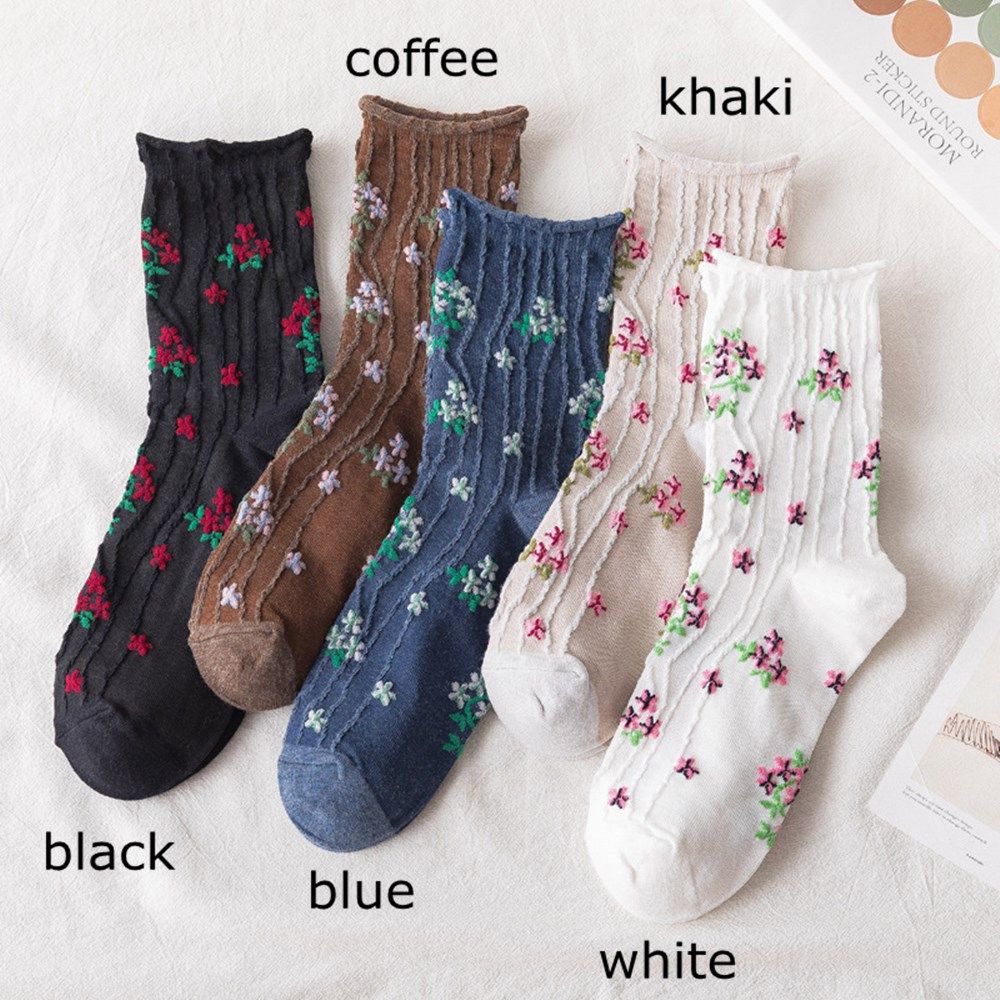 Đôi tất trơn phối ren hoa đơn giản phong cách Nhật Hàn nhiều màu sắc tùy chọn cho nữ