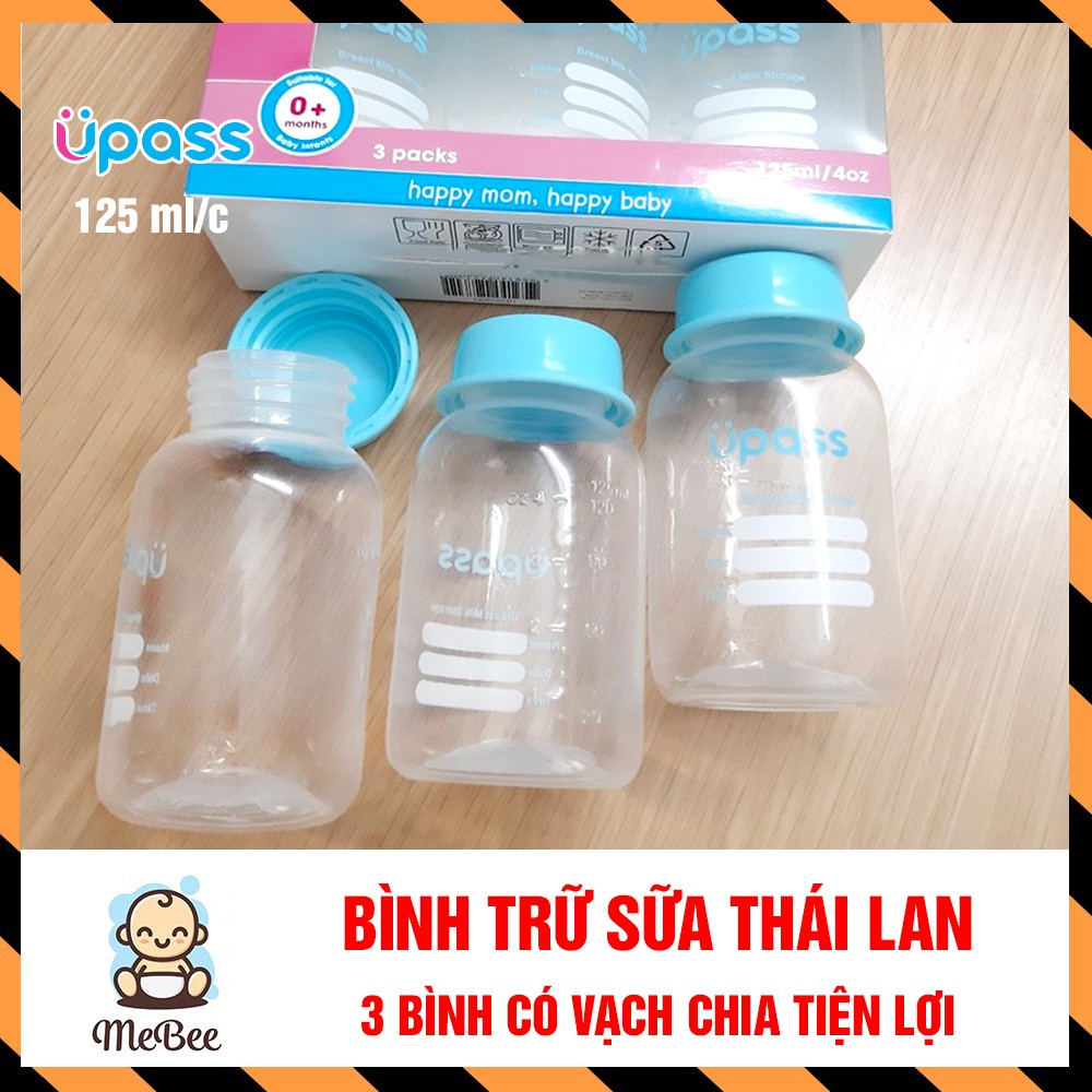 Bộ 3 Bình trữ sữa Upass (125ml/ bình) CÓ HỘP - cất trữ sữa tiện lợi cho mẹ và bé