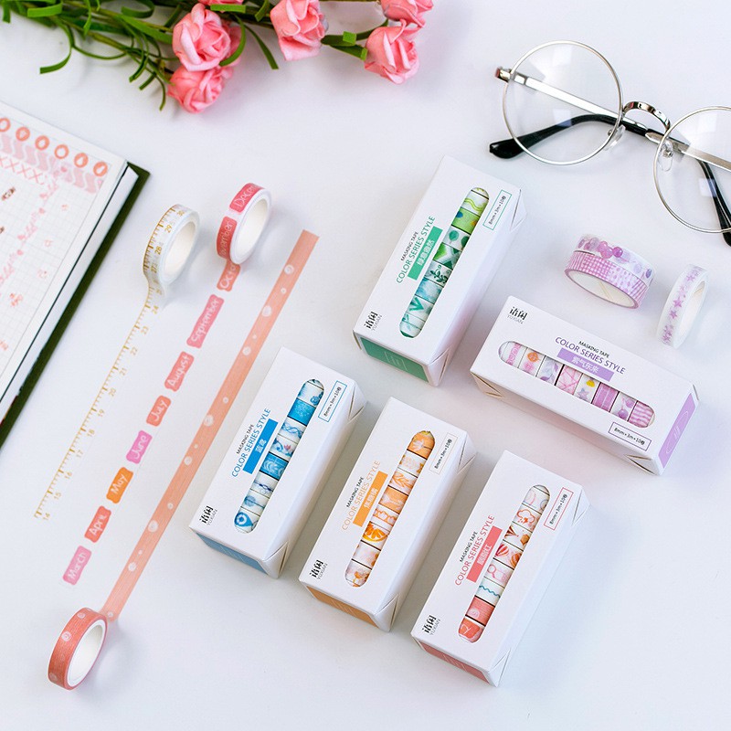 Set 10 cuộn washi tape trang trí scrapbook, sổ planner WST115