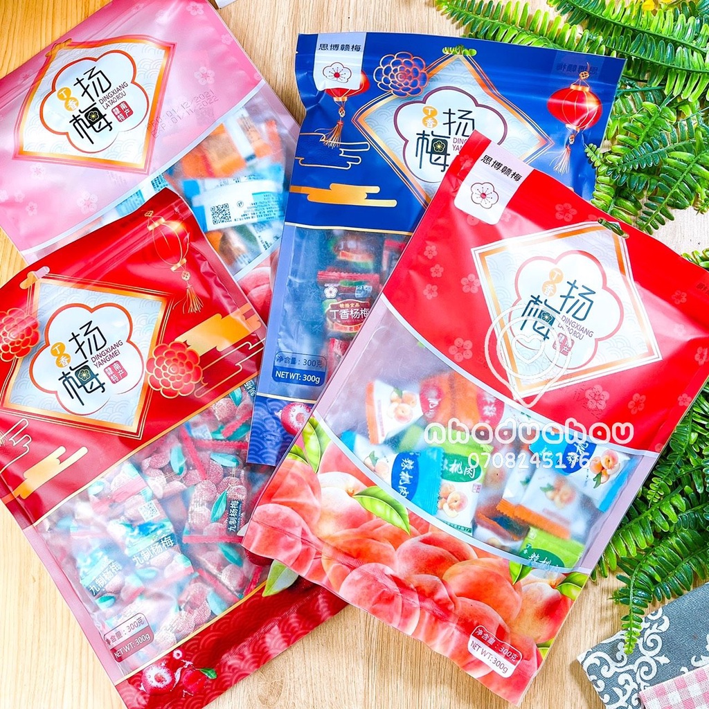 Ô mai xí muội cherry đỏ/ việt quất xanh/ mix đủ loại Hongkong 408g/ 428g gói giấy bóng