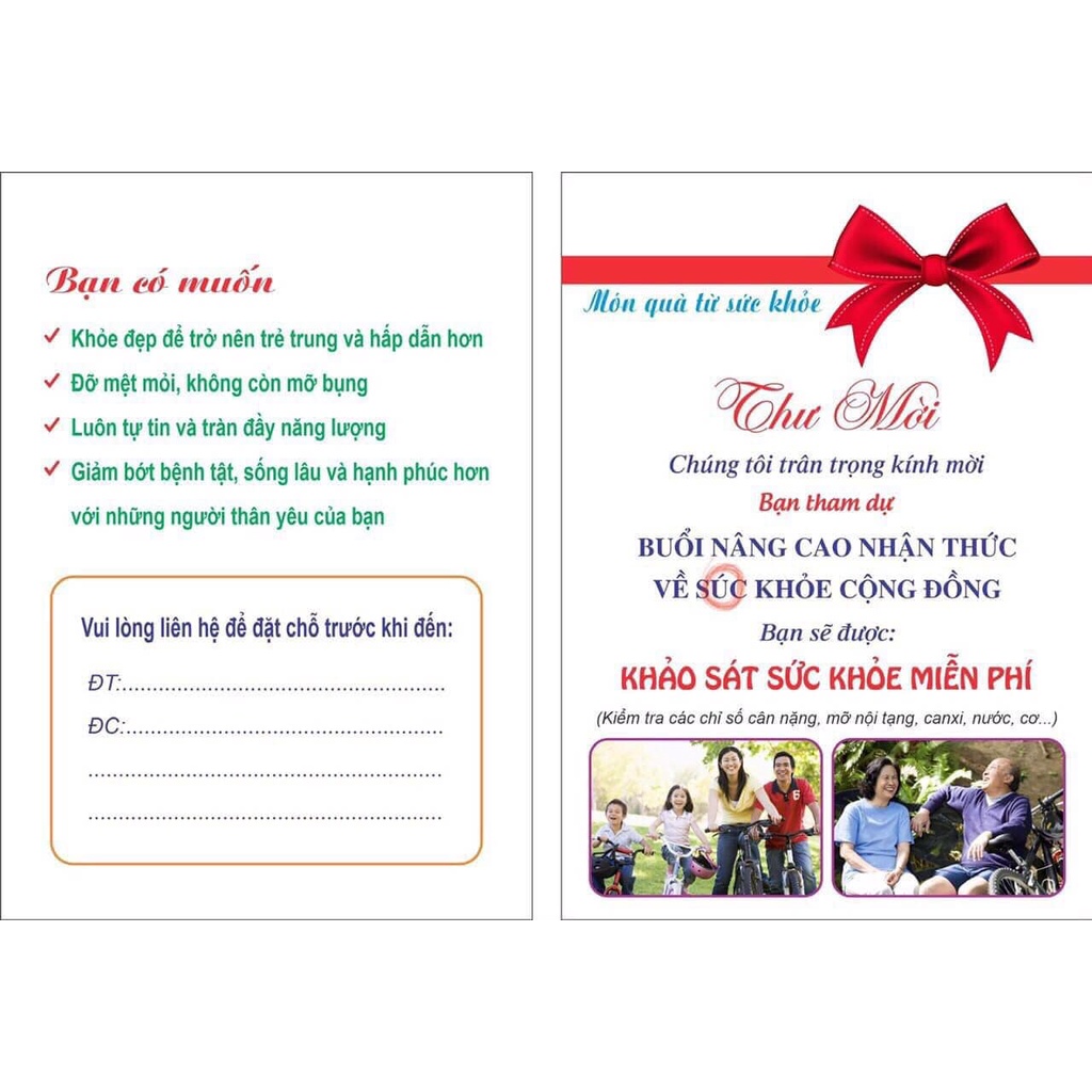 Thư mời khách tới nhóm dinh dưỡng. Chất liệu cứng, đẹp, loại 1