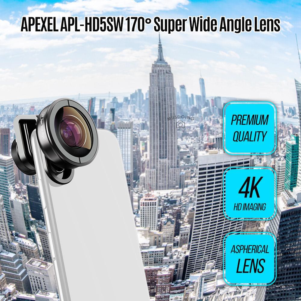 Bộ ống kính góc siêu rộng APEXEL APL-HD5SW 170° kẹp điện thoại cho máy IPhone Pixel Samsung Galaxy Huawei