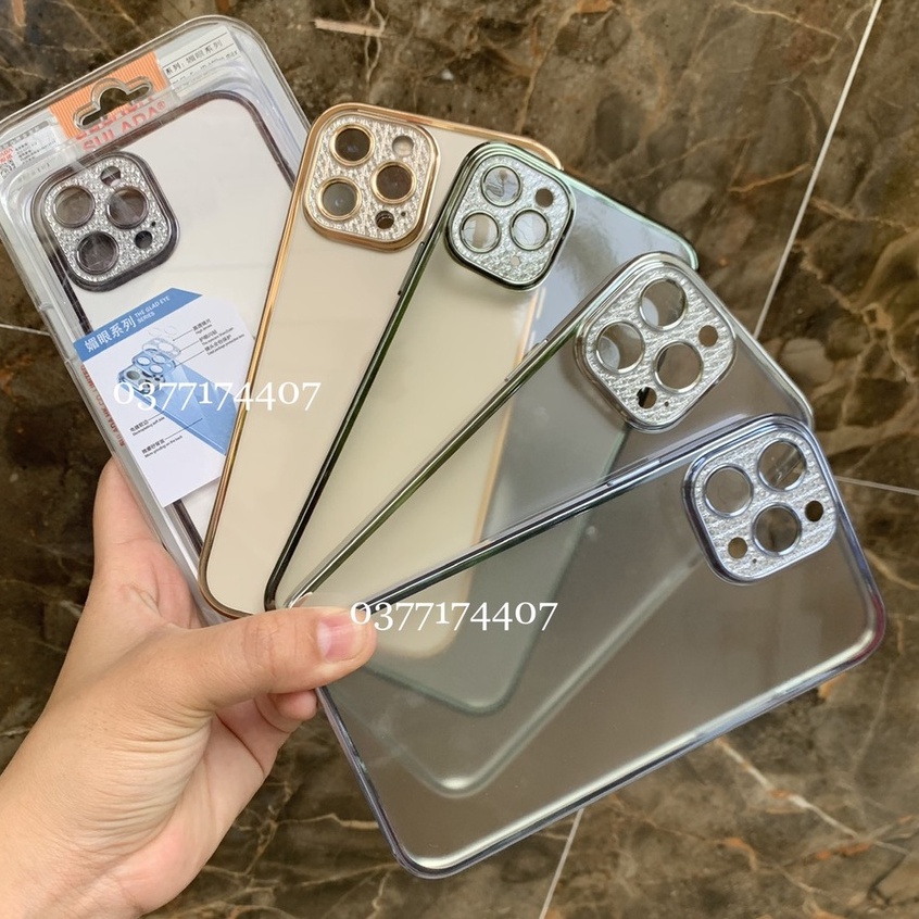 Ốp Sulada nhám camera đính đá cho iPhone 14 Plus 13 13 Pro, 13 Pro Max, 12 Pro Max viền màu chống vân tay, bảo vệ camera