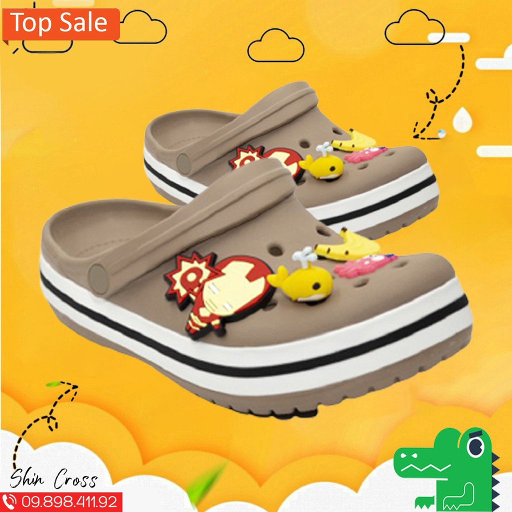 dép Cross đế bánh mì màu nâu viền đen tặng thêm 12 sticker cross