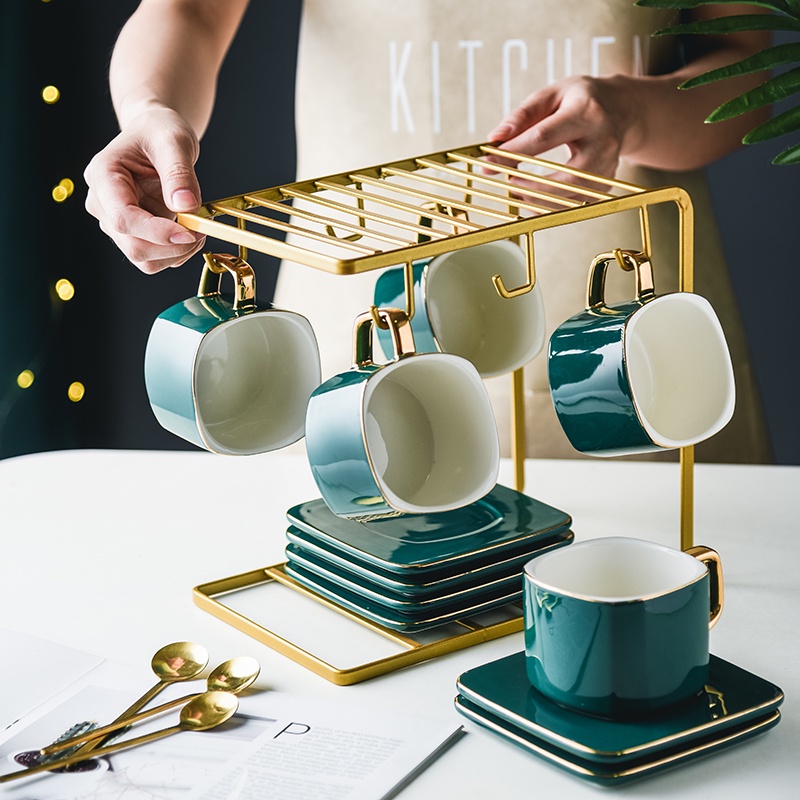 Bộ Cốc Uống Cà Phê Bằng Sứ Viền Vàng Sáng Tạo