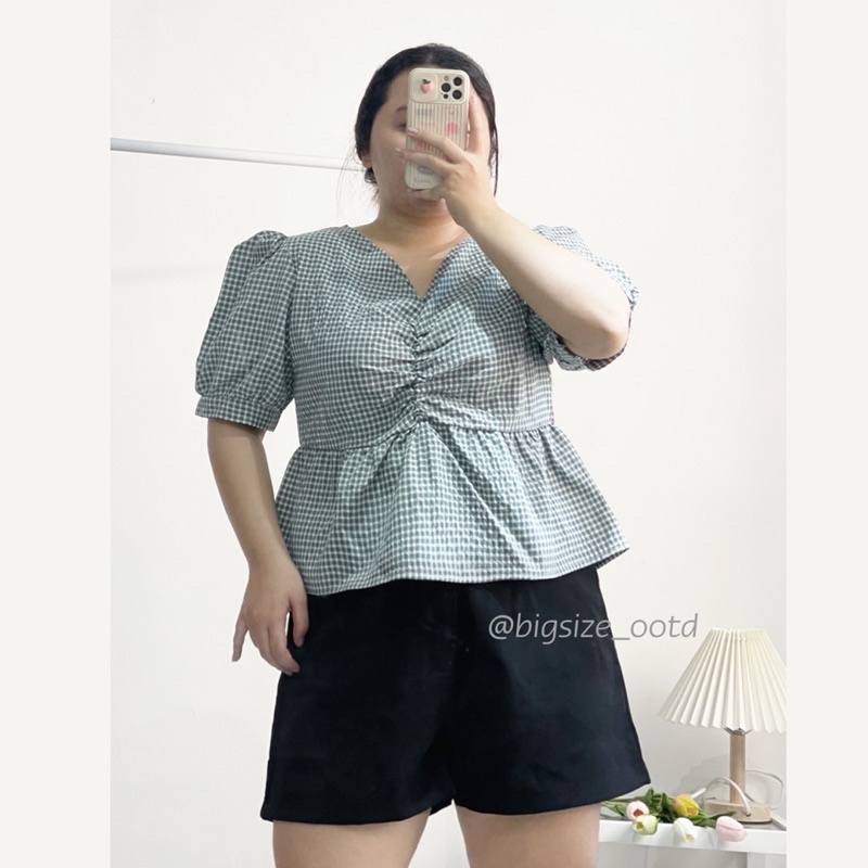 Áo BBD nhún ngực caro [OOTD BIGSIZE 60-90KG]