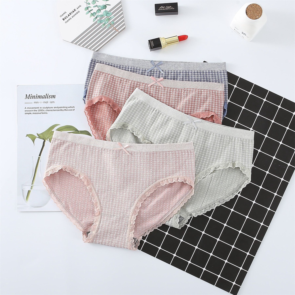 Quần lót nữ cotton dệt kim cao cấp quần chip hoạ tiết karo mềm mại thoáng mát YUKAGO PVN17379 | BigBuy360 - bigbuy360.vn