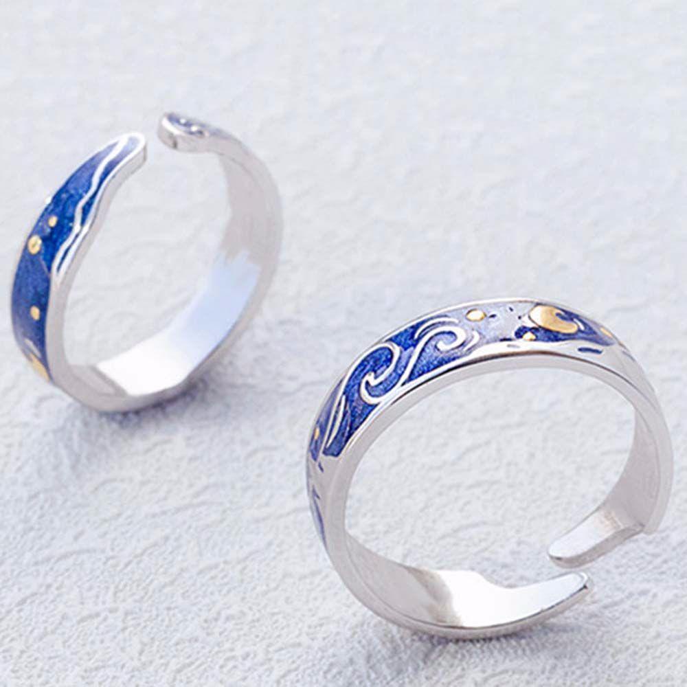 Nhẫn Cặp Họa Tiết Bầu Trời Đầy Sao Van Gogh Lãng Mạn|Trang Sức Thời Trang Nhiều Màu Sắc