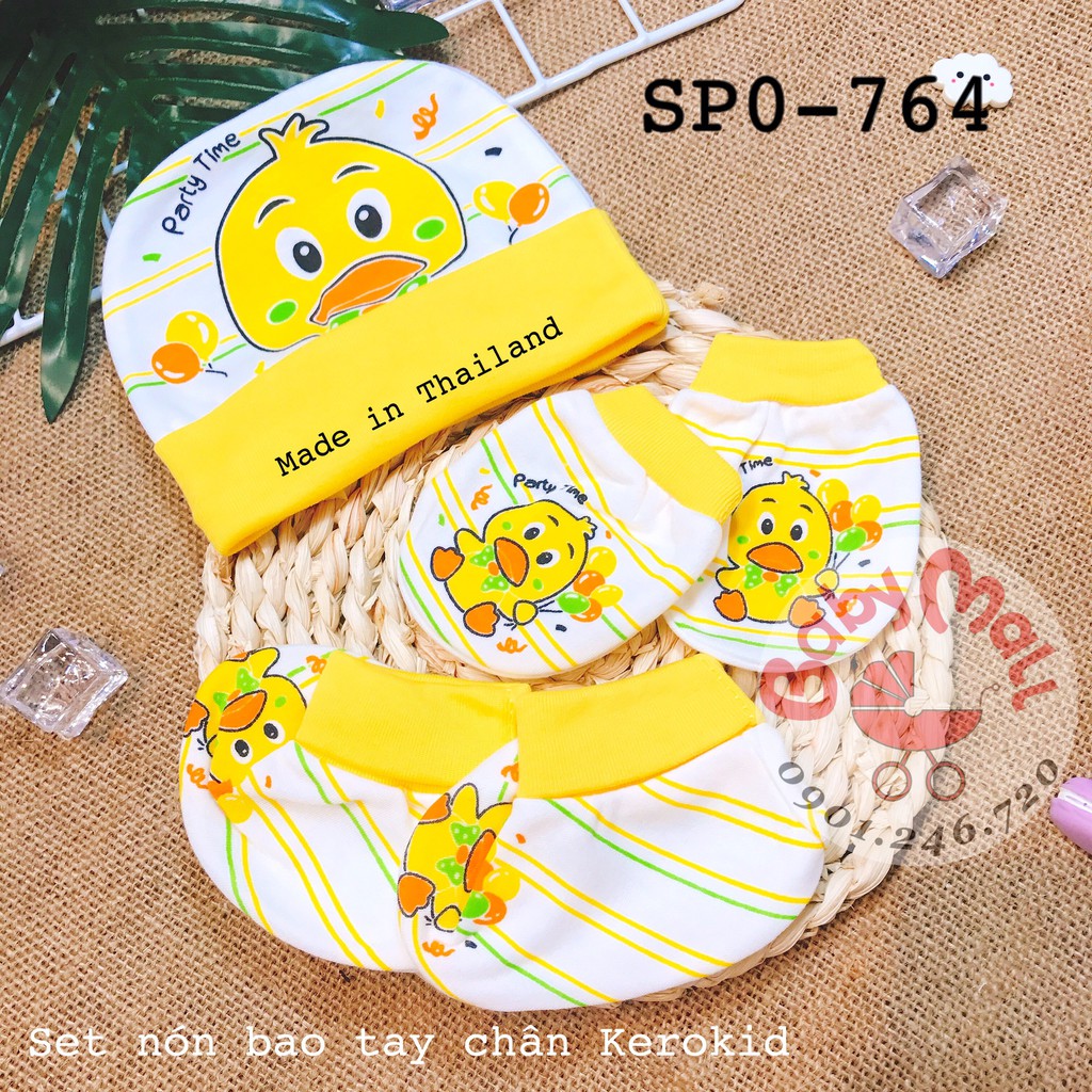 Set nón - bao tay - chân Kerokid cao cấp (chọn màu ngẫu nhiên bé trai/gái)