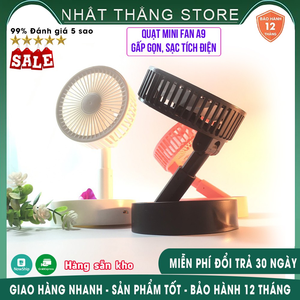 Quạt Mini Để Bàn Sạc Tích Điện Gấp Gọn Fan A9, Siêu Tiện Dụng 3 Cấp Độ , Siêu Mát Cho Mùa Hè 2021