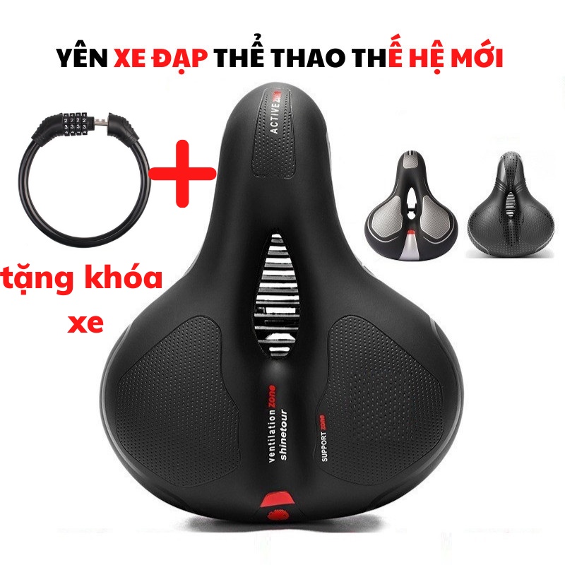 Yên Xe Đạp Active Tặng Kèm Khóa Dây Bằng Thép Chống Trộm, Yên Siêu Êm Phụ Kiện Xe Đạp Bikeboy Cao Cấp