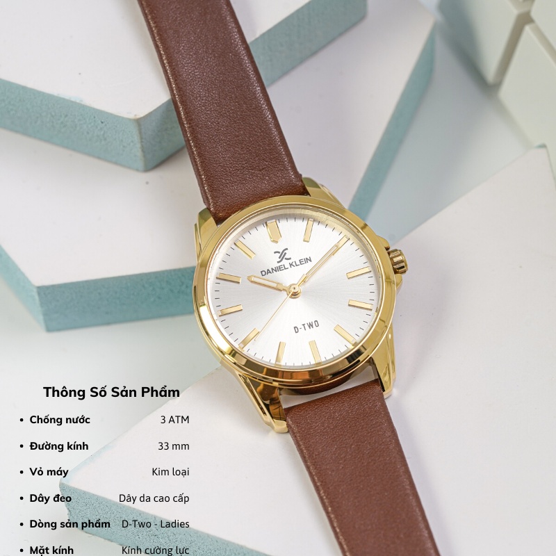 Đồng hồ nữ dây da Daniel Klein DK.1.12623 mặt nhỏ kính cứng chống xước, chống nước, dây thép đeo tay cao cấp chính hãng