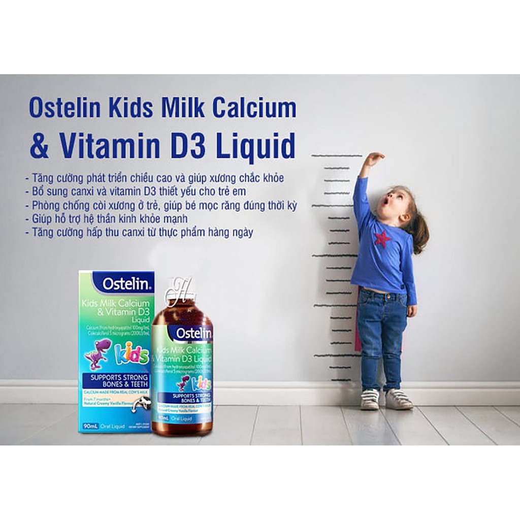Ostelin Kids Milk Calcium &amp; Vitamin D3 Liquid 90ml Úc - Canxi và Vitamin D3 dạng nước
