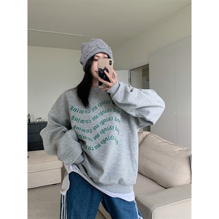 Áo Sweater Tay Dài Dáng Rộng In Chữ Kiểu retro Mỹ Xinh Xắn Cho Nữ