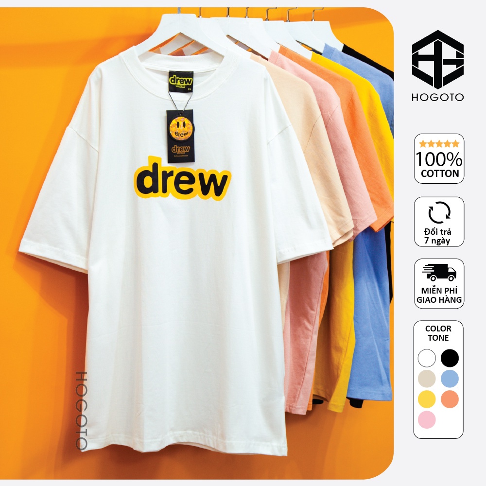 Áo thun tay lỡ Chữ Drew áo thun unisex nam nữ form rộng oversize chất liệu cotton 46 Clothing | BigBuy360 - bigbuy360.vn