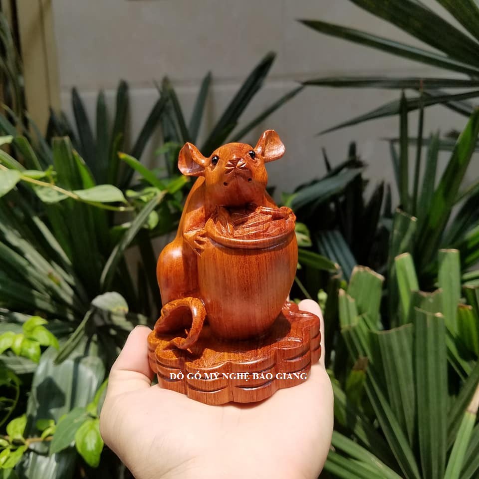 Tượng con chuột gỗ hương cao 12 cm