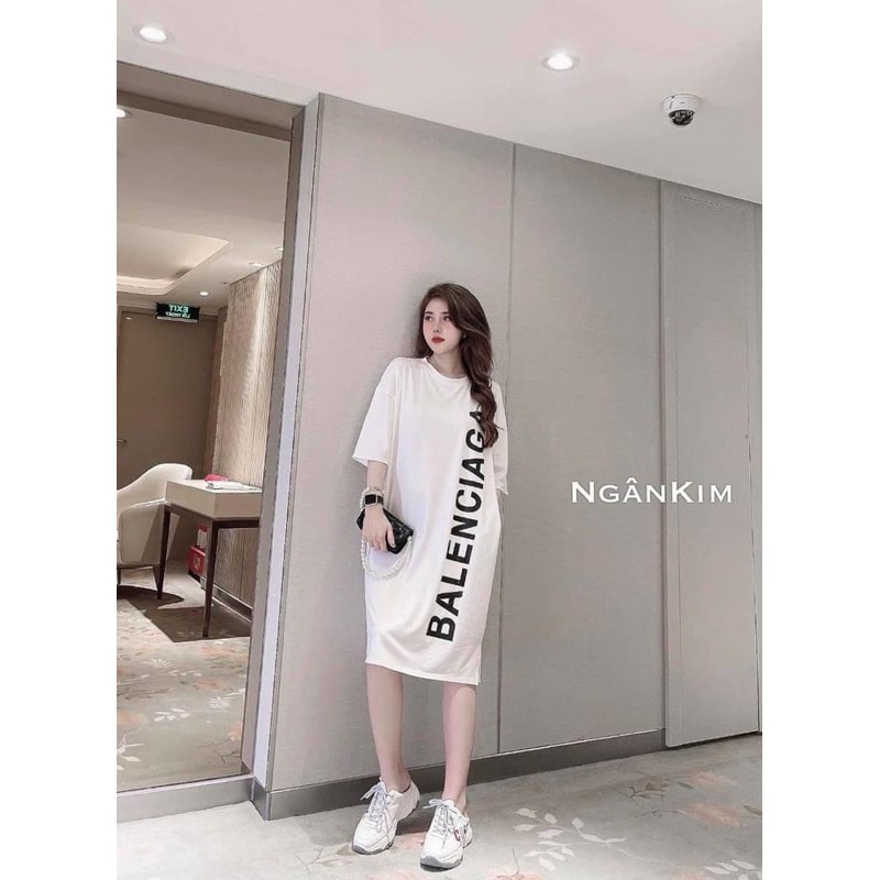 ĐẦM DÁNG SUÔNG-Váy suông cotton in chữ "BALEN" tay lỡ fom thụng k túi dưới 65kg | BigBuy360 - bigbuy360.vn