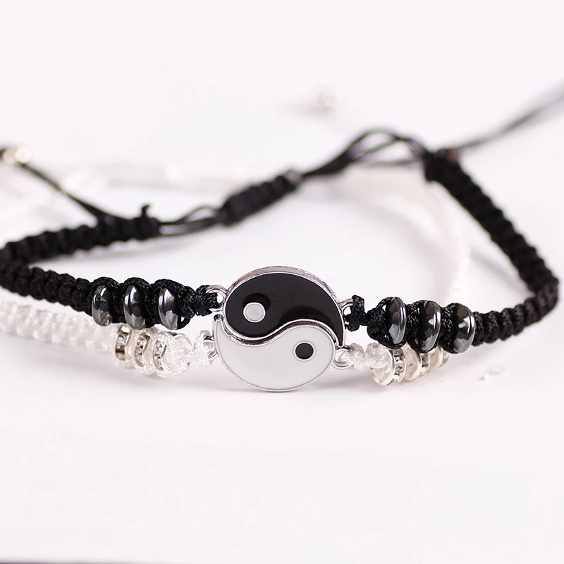Chinese Tai Chi Alloy Pendant Couple Bracelets/Black and White Hand Woven Rope Bracelet /Best Friend Friendship Jewelry