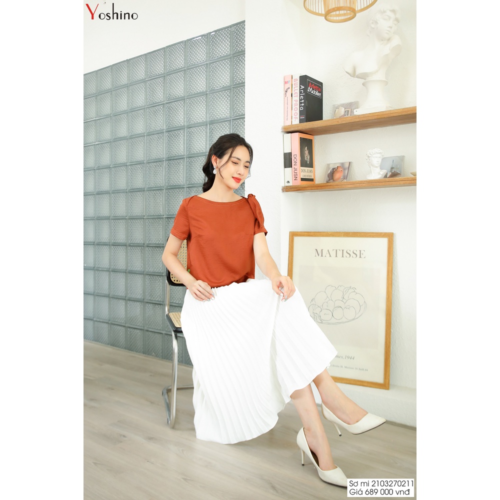 Áo sơ mi thắt nơ vai nữ YOSHINO dáng croptop thanh lịch 210327022