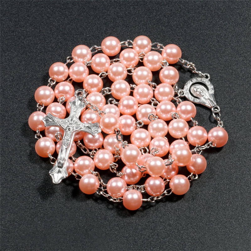 Vòng cổ Chuỗi Hạt Dài 8Mm Mặt Thánh Giá / Chúa Jesus / Thánh Giá / Trái Tim Bằng Kính