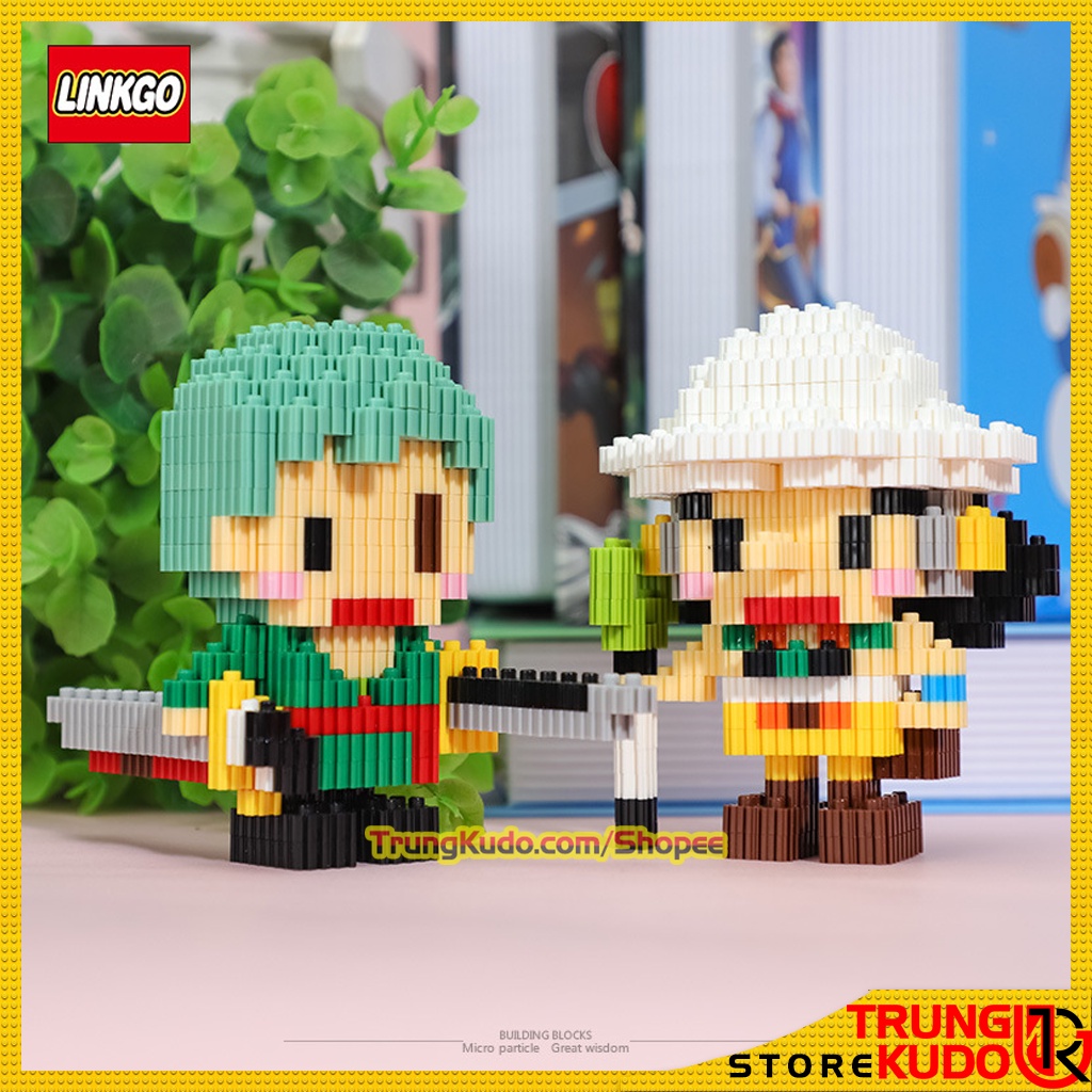 Mô hình One Piece Luffy Zoro Sanji Nami Robin Chopper ACE Usopp dạng đồ chơi xếp hình làm quà tặng, đồ decor