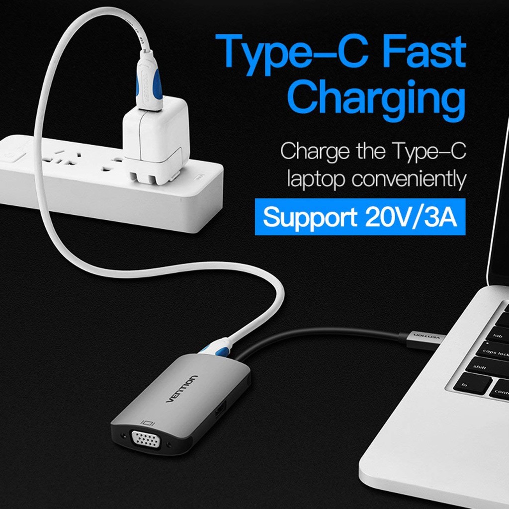 Type C - Cáp chuyển đổi Type-C ra VGA/USB3.0/Type-C PD Vention CGJHA