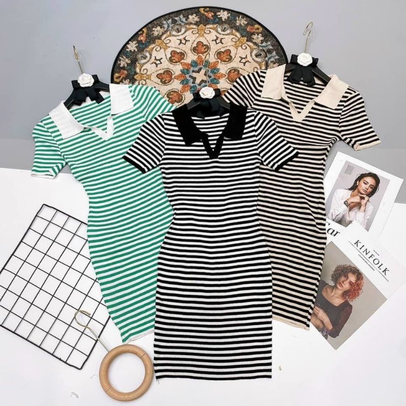 Váy len motoghi kẻ ôm body hàng QC