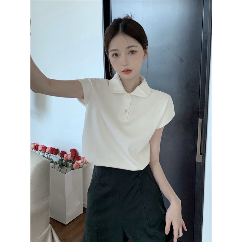 Áo thun tay ngắn cổ bẻ dáng rộng mỏng phong cách Hàn Quốc thời trang mới dành cho nữ