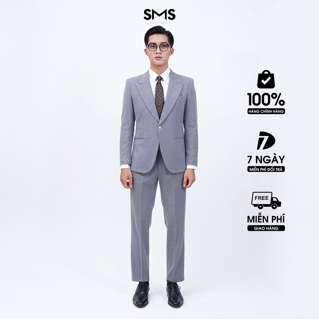 Vest nam xám nhạt, suits sartorial, 1 khuy 2 túi, chuẩn form Smart Suits