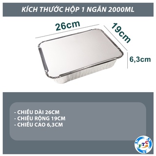 Set 10 hộp nhôm 1 ngăn 2000 ml (khay giấy bạc có nắp) - Chứng nhận VS ATTP - Đựng thực phẩm dùng 1 lần