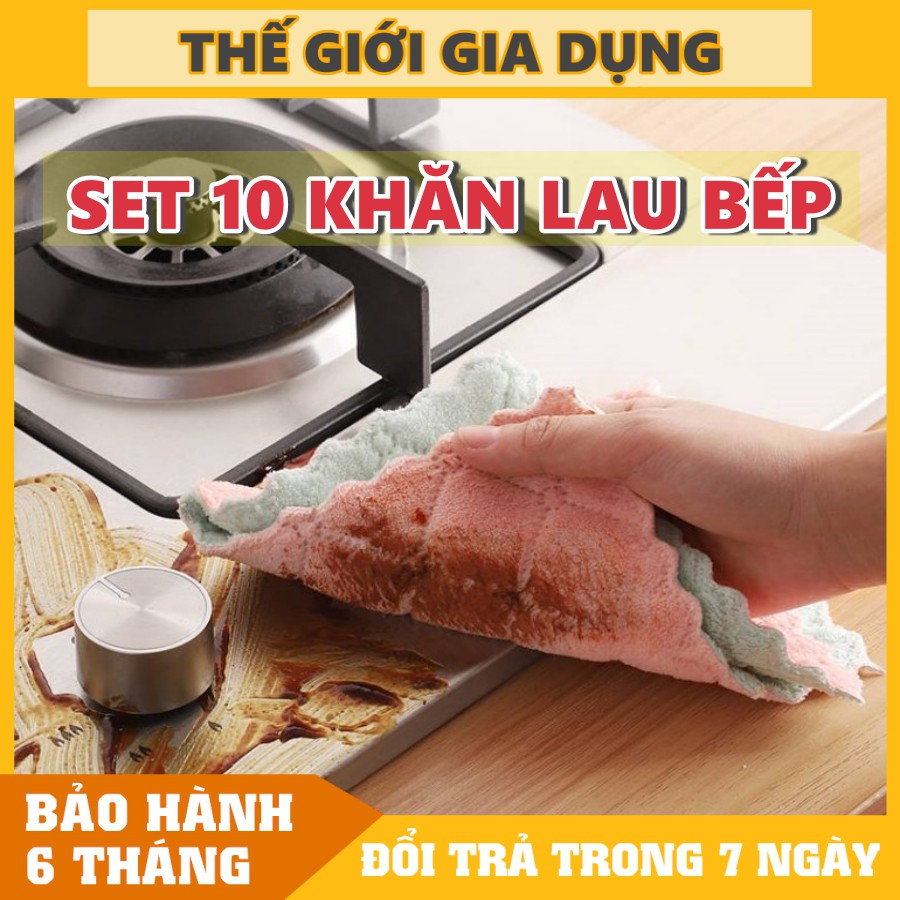 Set 10 Khăn Lau Bếp Đa Năng 2 Mặt Sợi Bông Thấm Hút Tốt