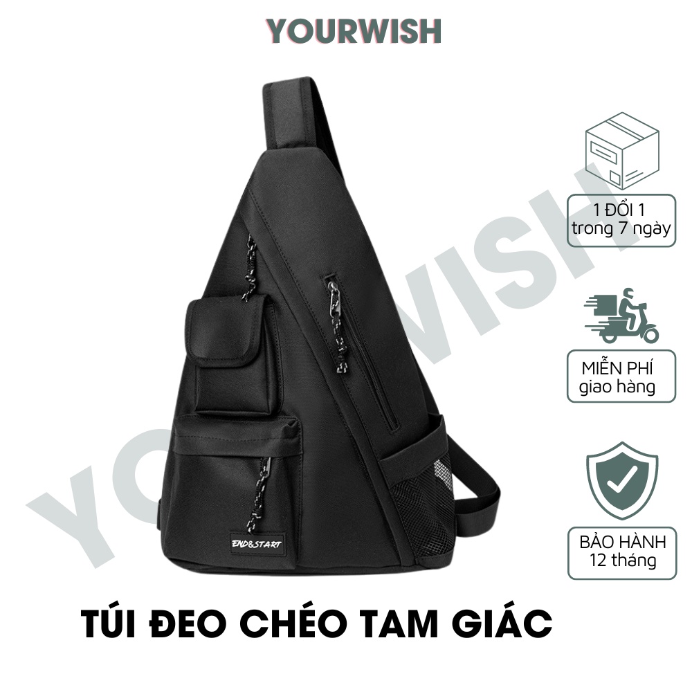Túi Đeo Chéo Vai Tam Giác Đeo Ngực Độc Lạ Thời Trang Cao Cấp Phong Cách Nhật Bản Năng Động Màu Đen Đặc Biệt