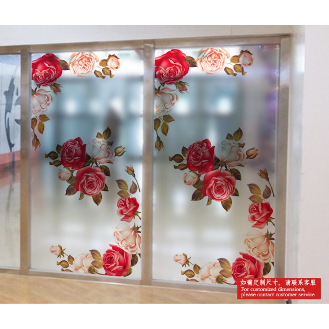 Decal dán kinh cao cấp - Hoa mẫu đơn đỏ rực ( 60x116cm )