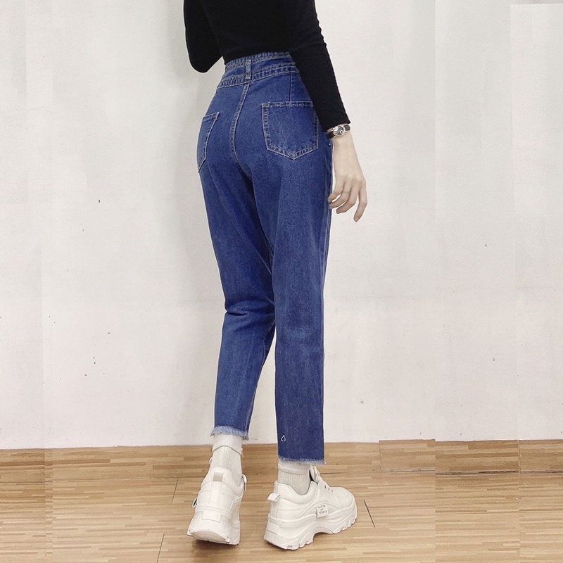 Quần baggy jean nữ cao cấp rách gối form lững dễ thương, chất vải denim dày dặn Tulibs 275 | BigBuy360 - bigbuy360.vn