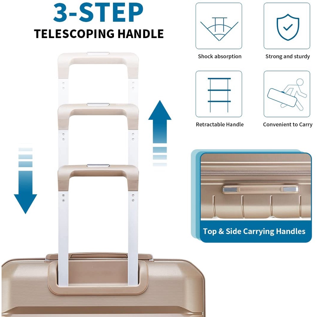 Vali du lịch Cao Cấp Sea Choice 1921 Nhựa PP nhẹ Size 14+20/24/28'' 7 màu khóa số TSA và dây kéo YKK 4 bánh quay 360 độ