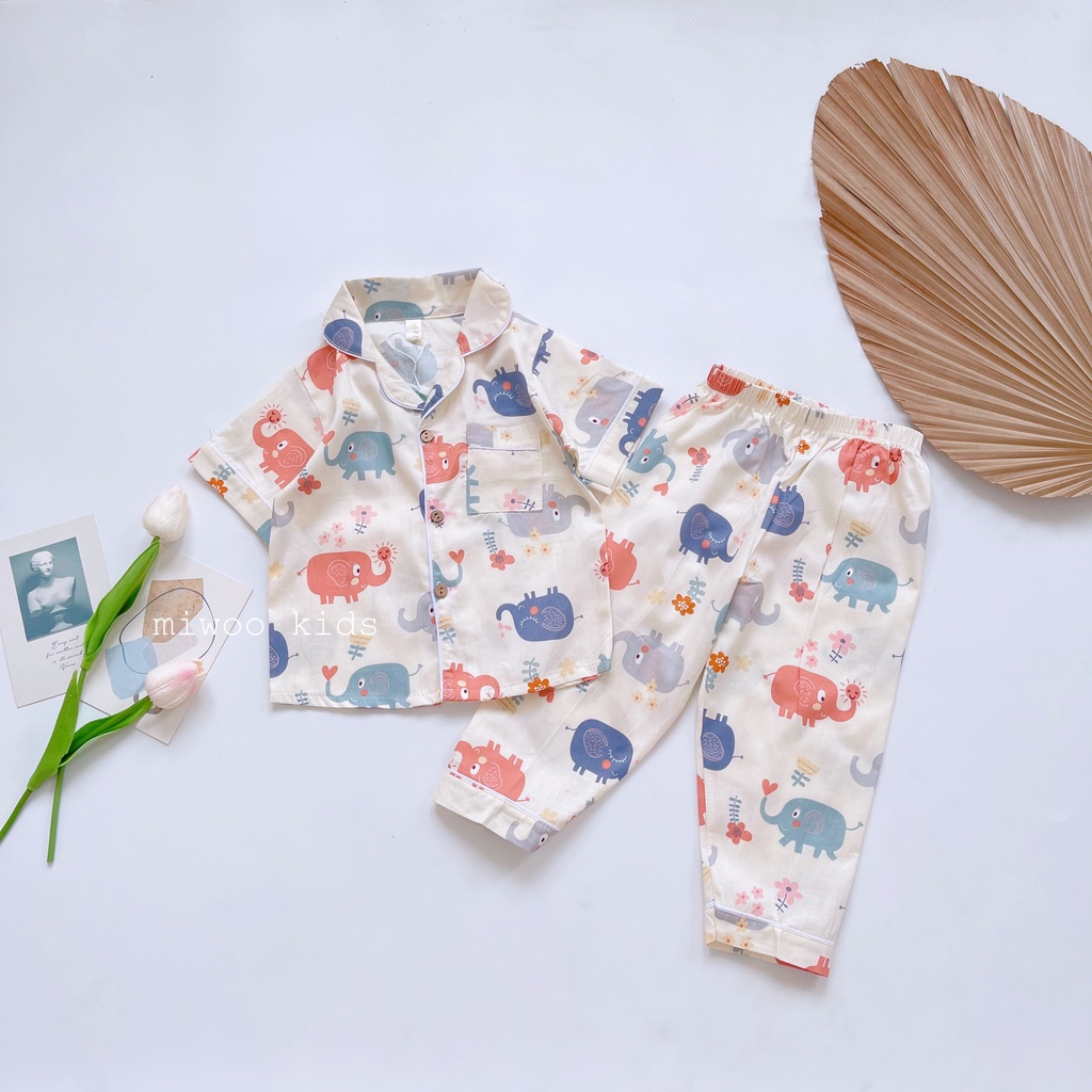 (9-28)Bộ Pijama dài tay ngắn hãng Miwoo kids họa tiết đáng yêu cho bé (ảnh thật)