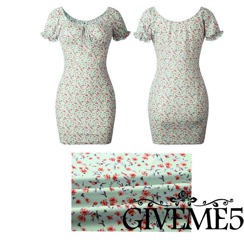 Đầm nữ cộc tay cổ tròn in hoa thời trang