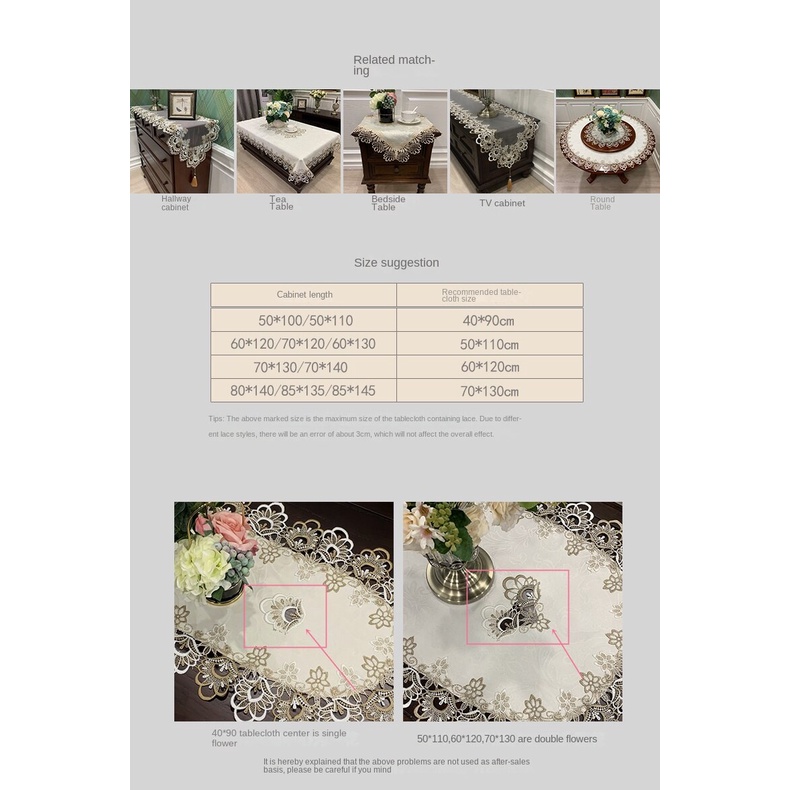 Khăn Trải Bàn Cà Phê Hình Oval Phối Ren Phong Cách Châu Âu