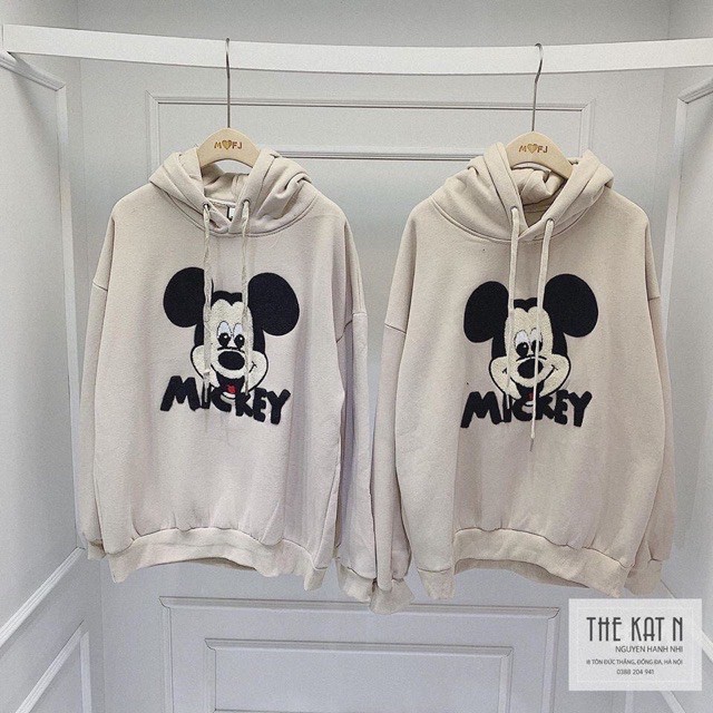 áo hoodie nữ có mũ in hình mickey chất nỉ bông